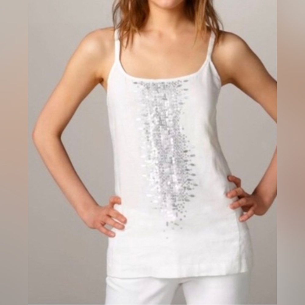 Eileen Fisher White Embellished Blouse